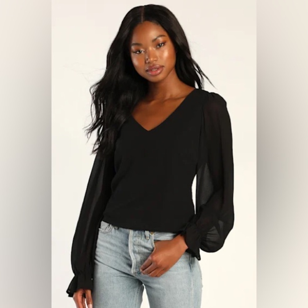 Lulus Flourishing Vibe Black Long Sleeve Top